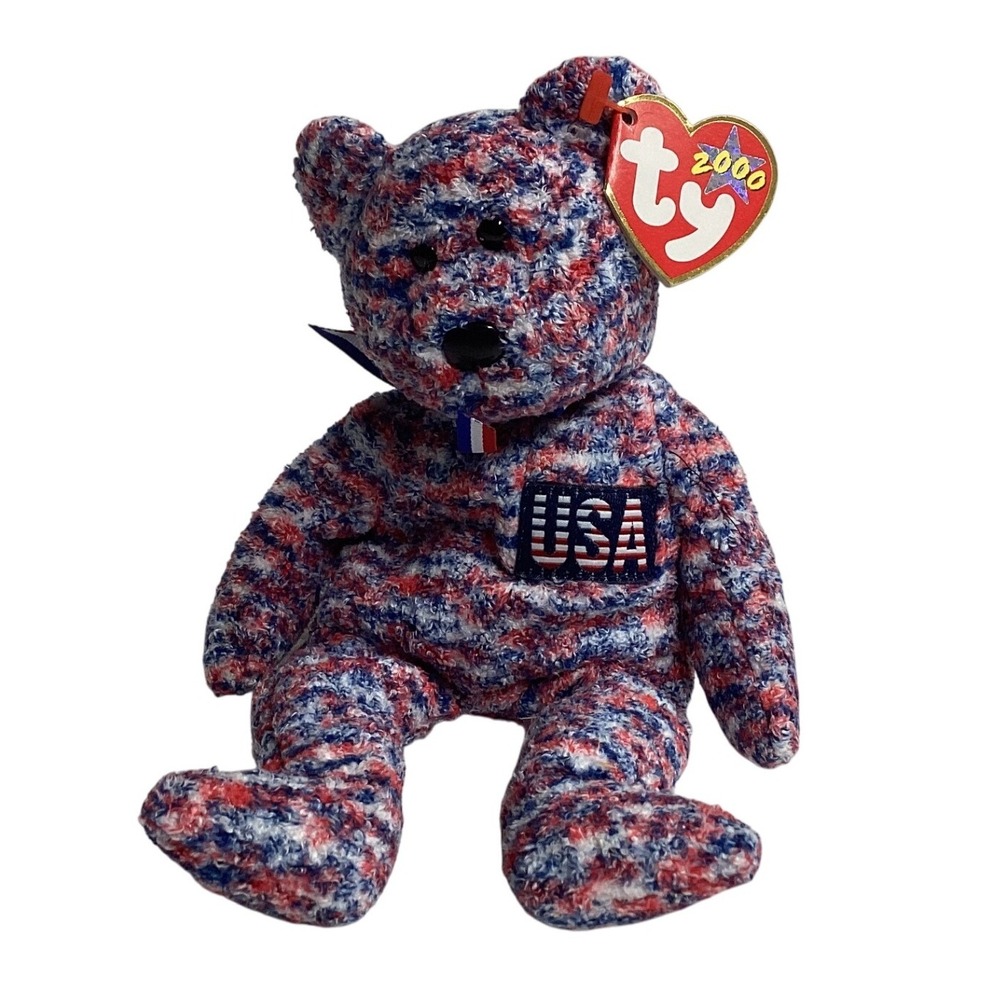 Ty Beanie‎ Baby USA Bear 2000 Patriotic Red White Blue Plush Toy Collectible